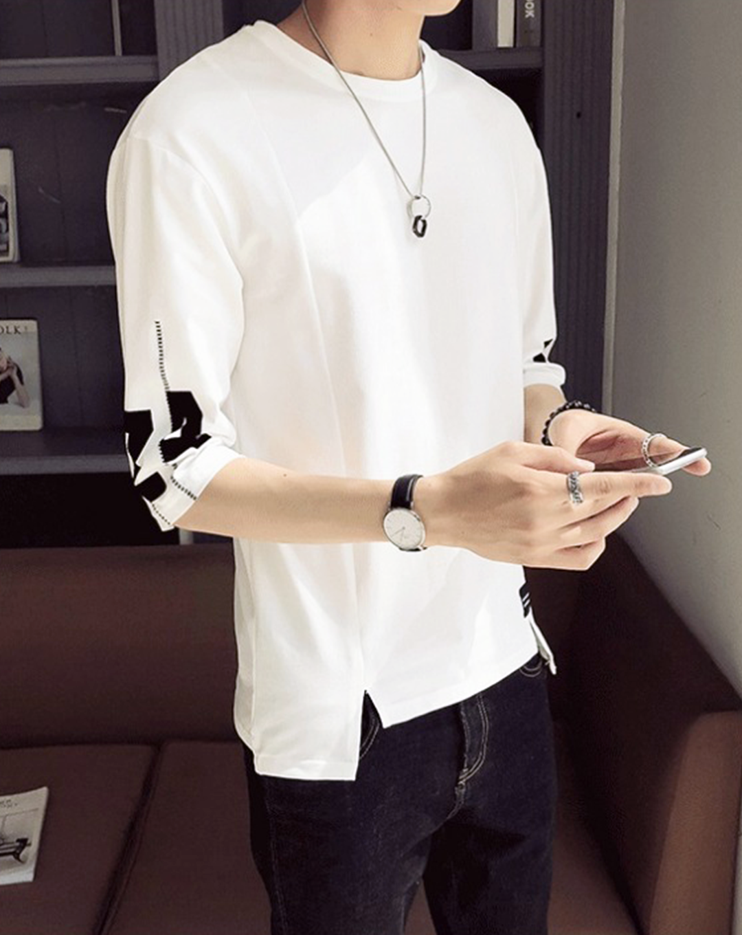 ♂Stitch Style and Logo Sleeve Shirt