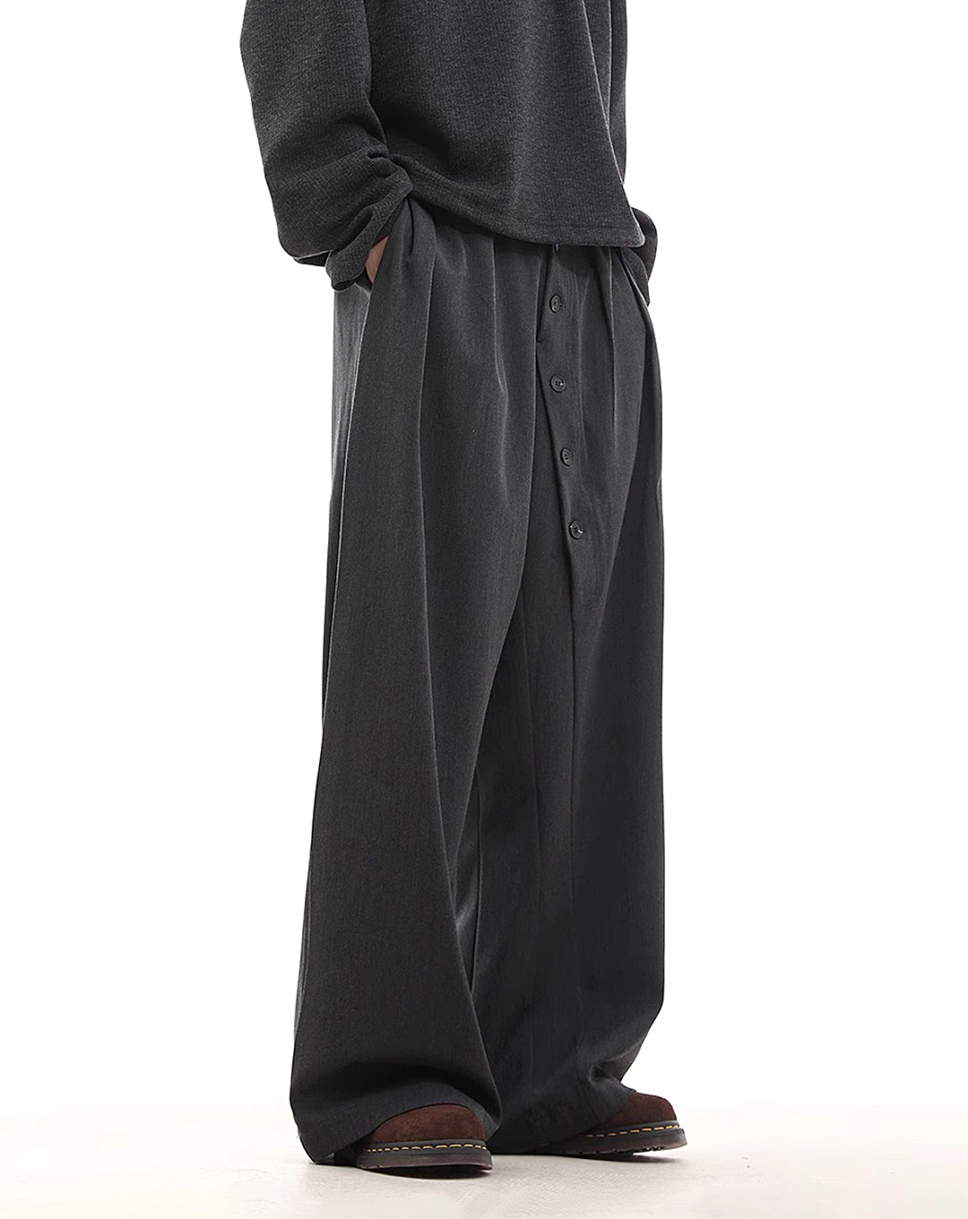 ♂Button Wide-Leg Pants