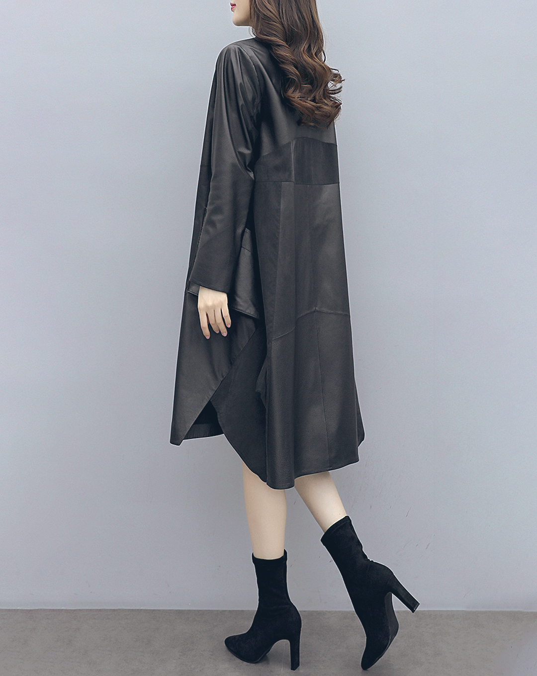 ♀Stand Collar Leather Long Shirt