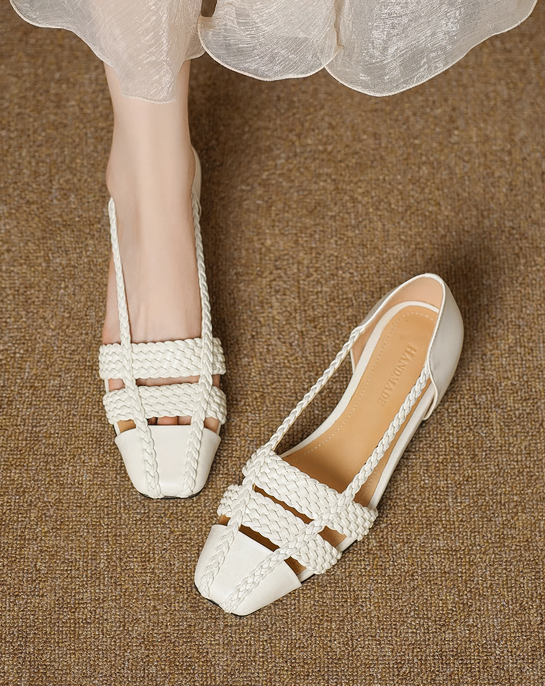 ♀本革/Woven Square Toe Shoes