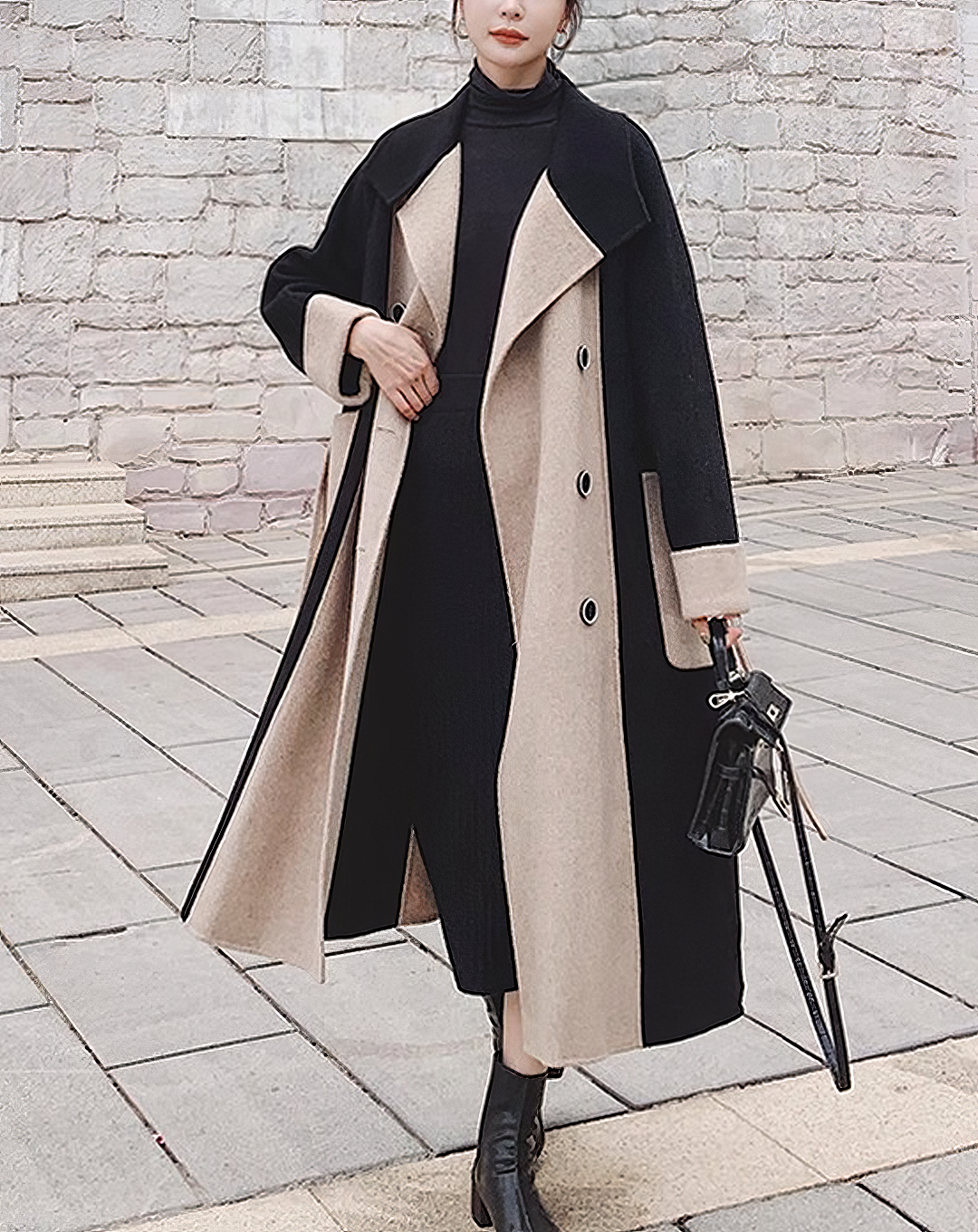 ♀Color Block Double Coat
