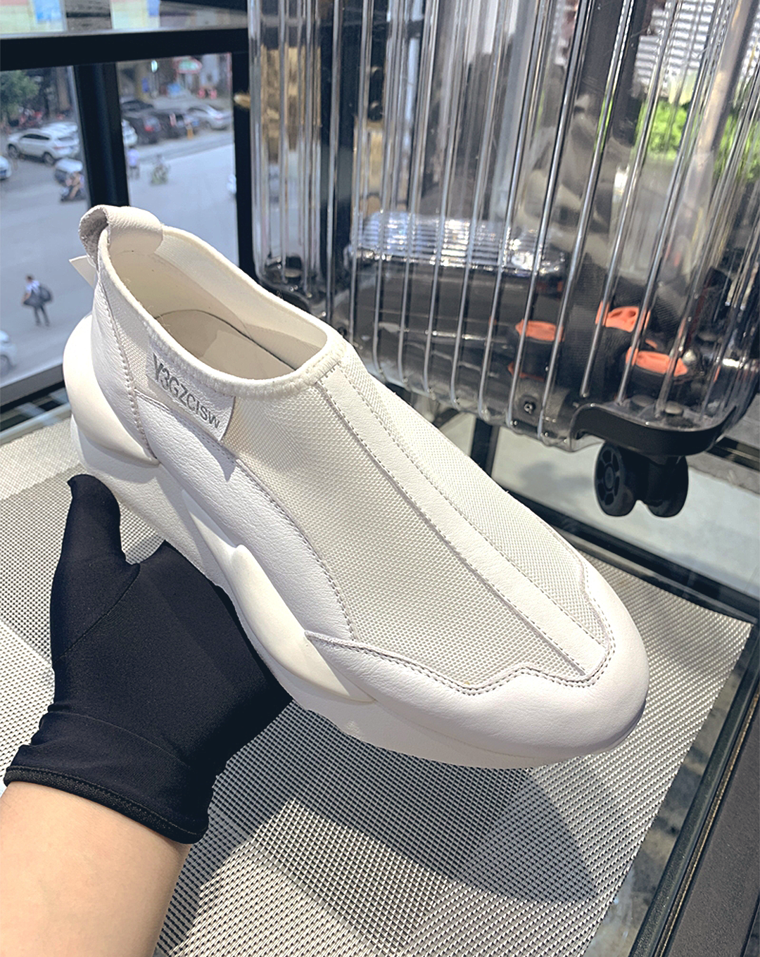 ♂♀本革/Mesh and Leather Slip-on Shoes