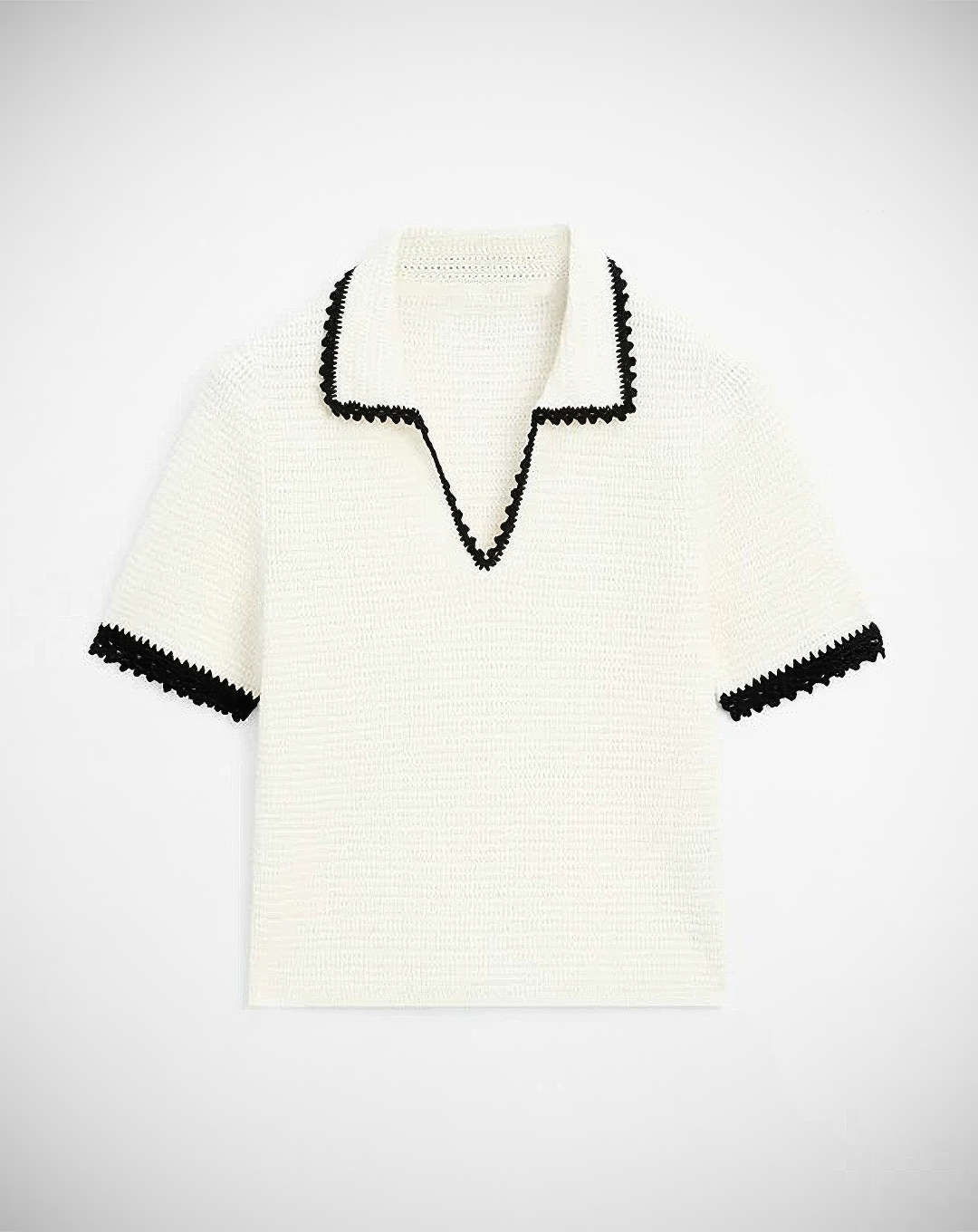 ♀Crochet Trim Polo Shirt