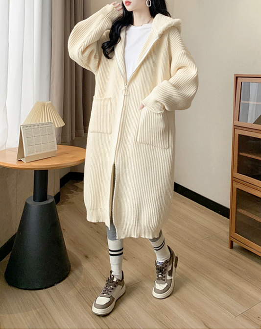 ♀Knit Hoodie Cardigan
