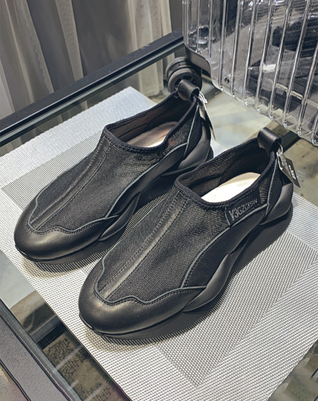 ♂♀本革/Mesh and Leather Slip-on Shoes