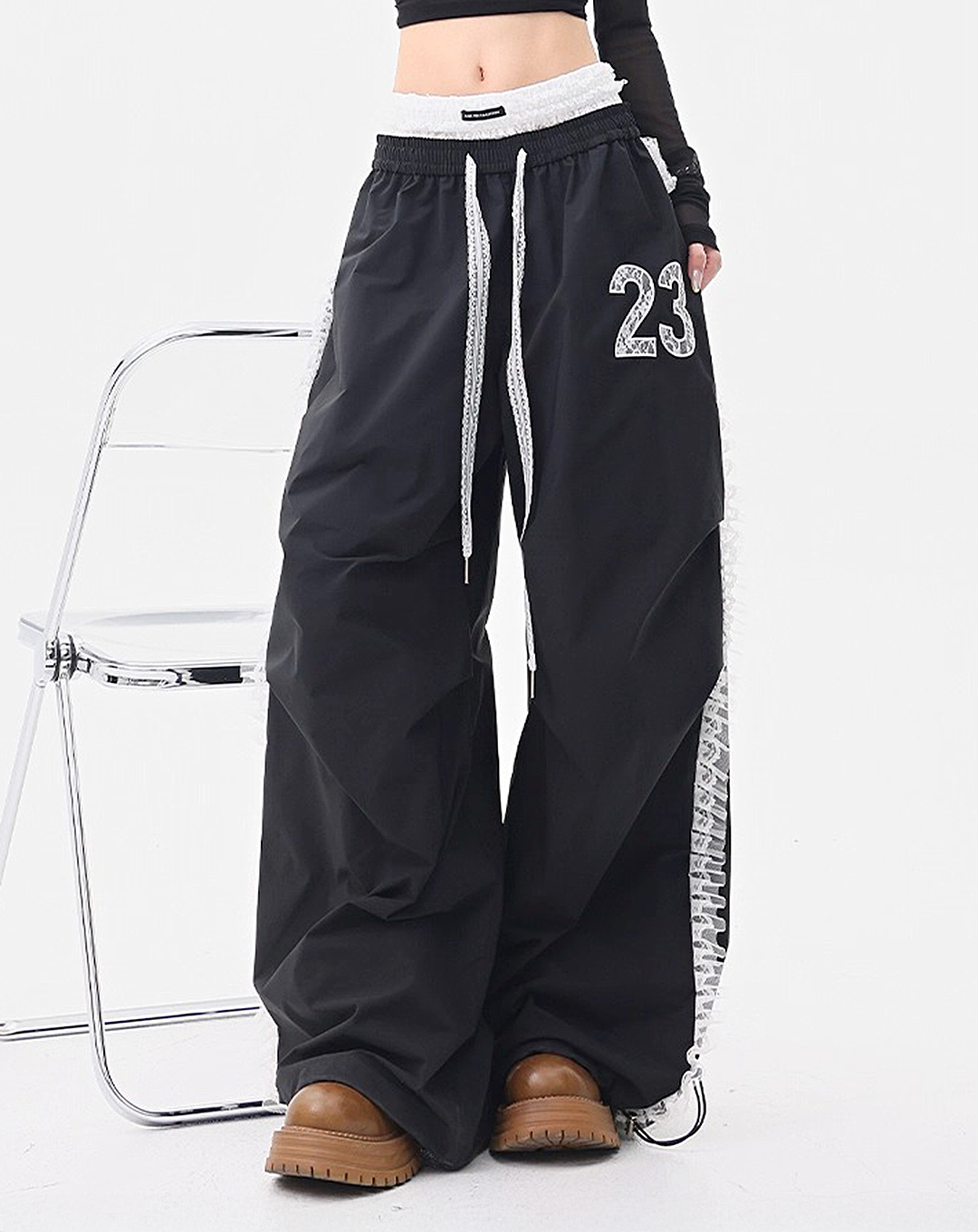 ♀Lace Trim Sporty Pants