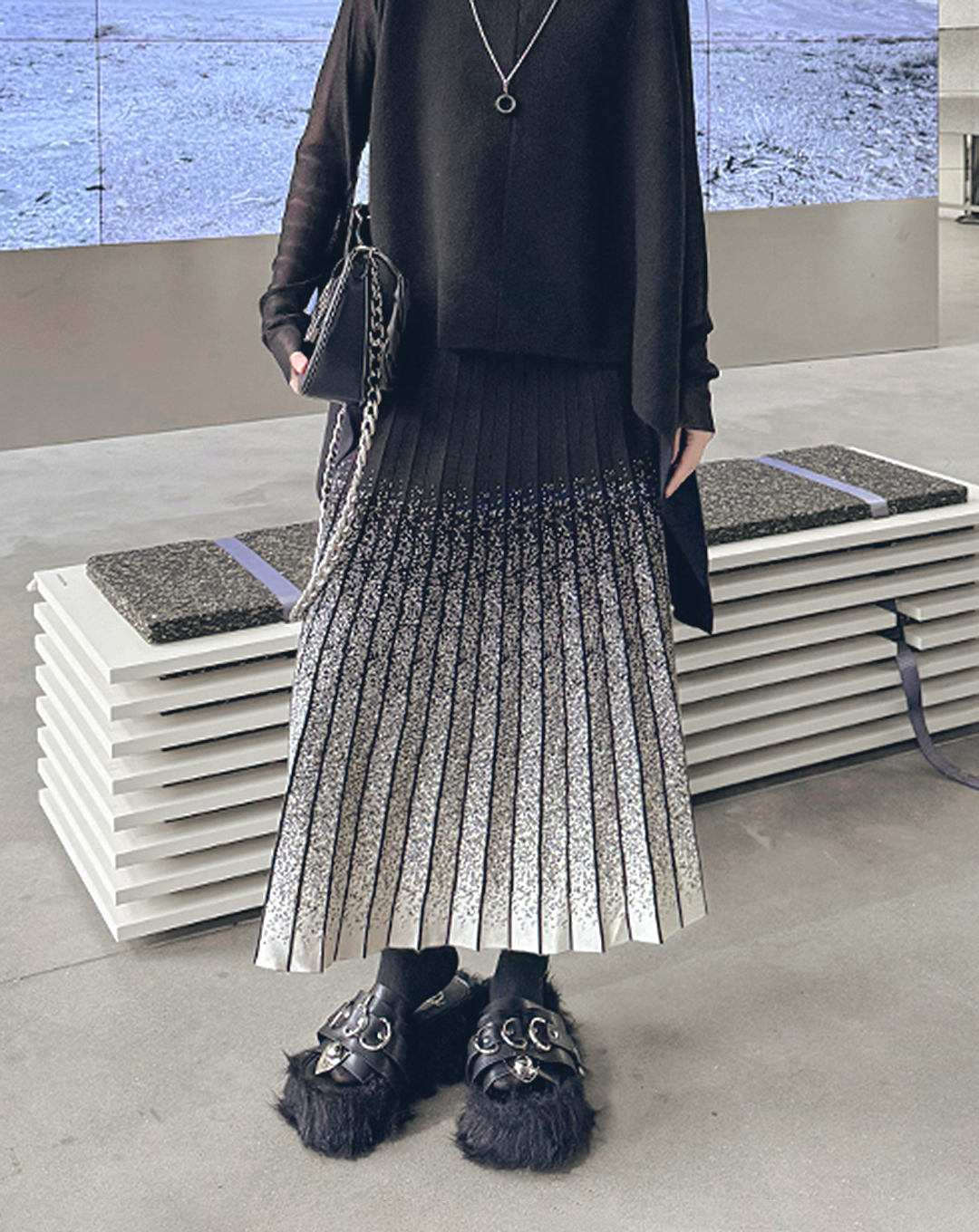 ♀Monotone Gradation Pleated Skirt