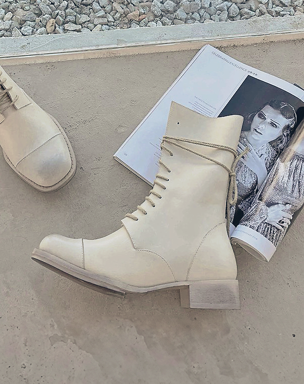 ♀Lace Up Middle Boots