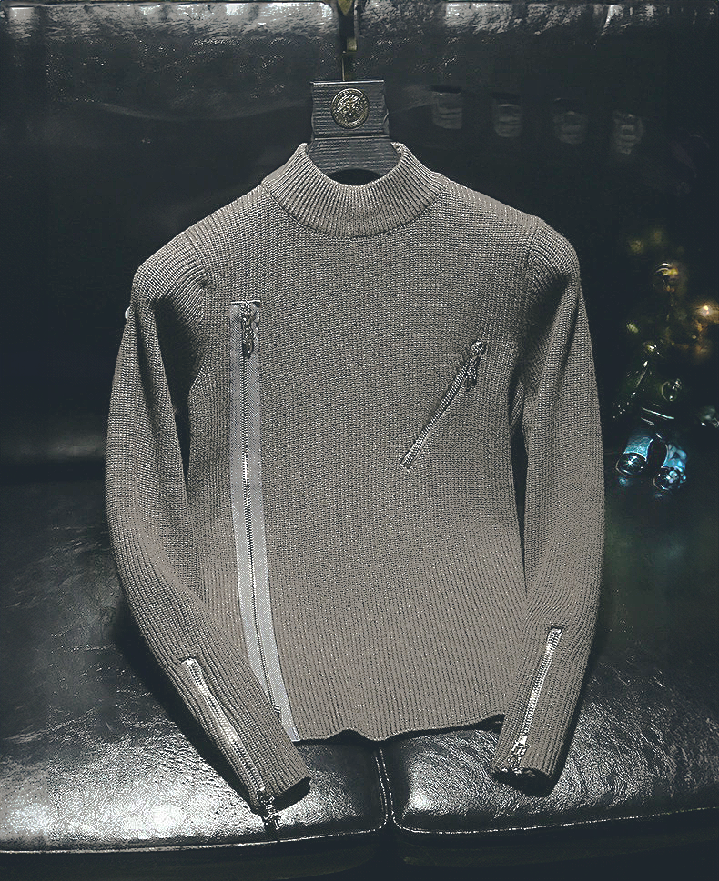 ♂Irregular Zip Design Knit