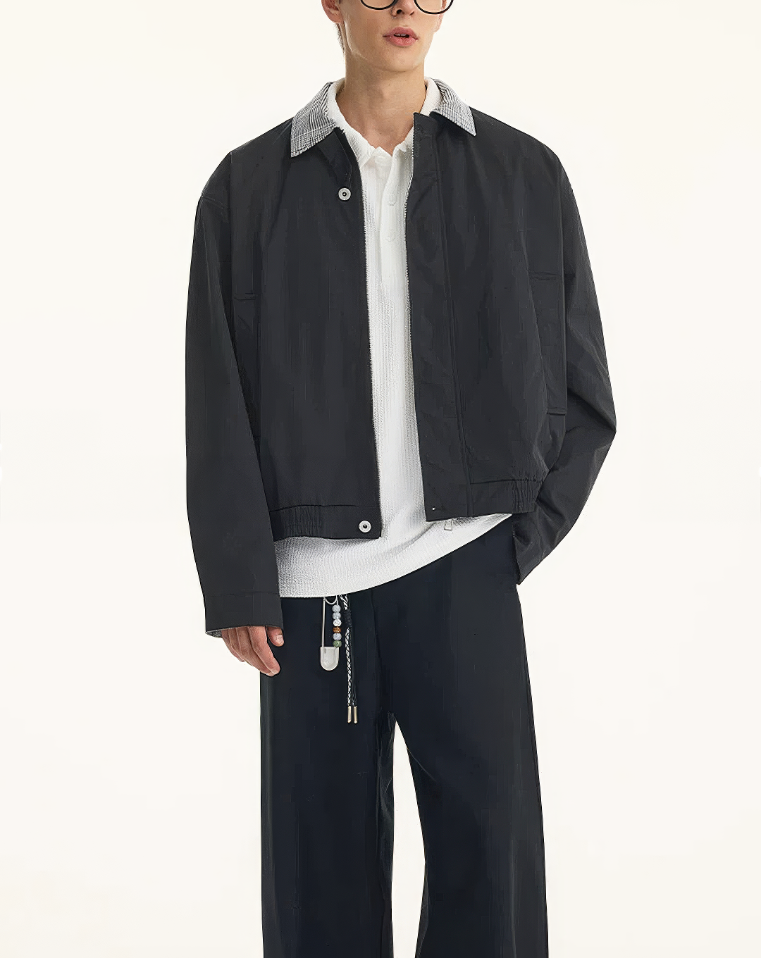 ♂♀Checked Collar Zip Jacket