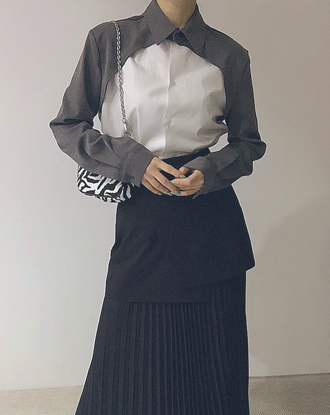 ♀Contrast Color Layered Shirt