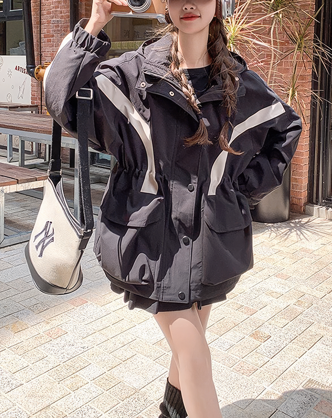♀Contrast Line Hooded Jacket