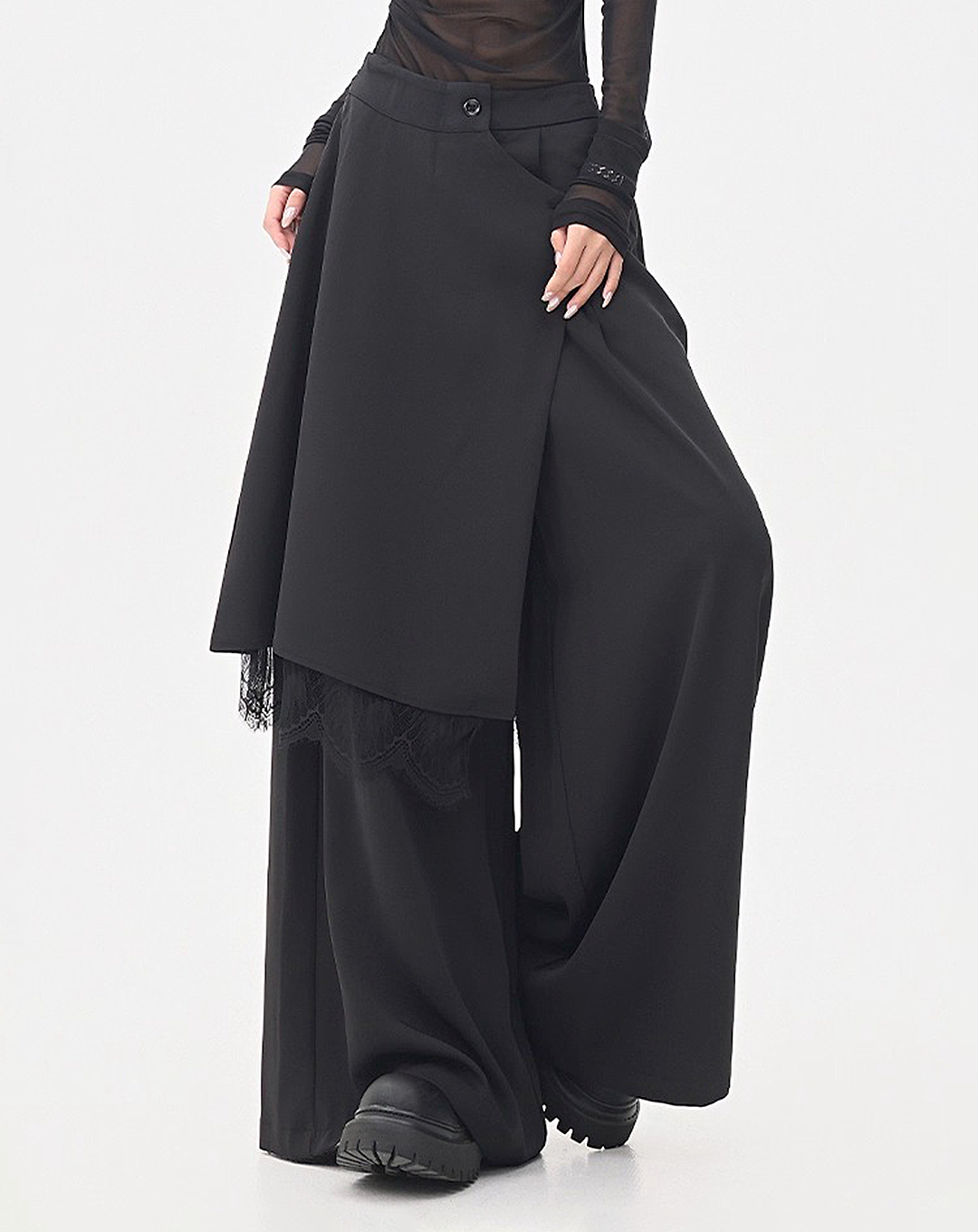 ♀Layered Wrap Wide Pants