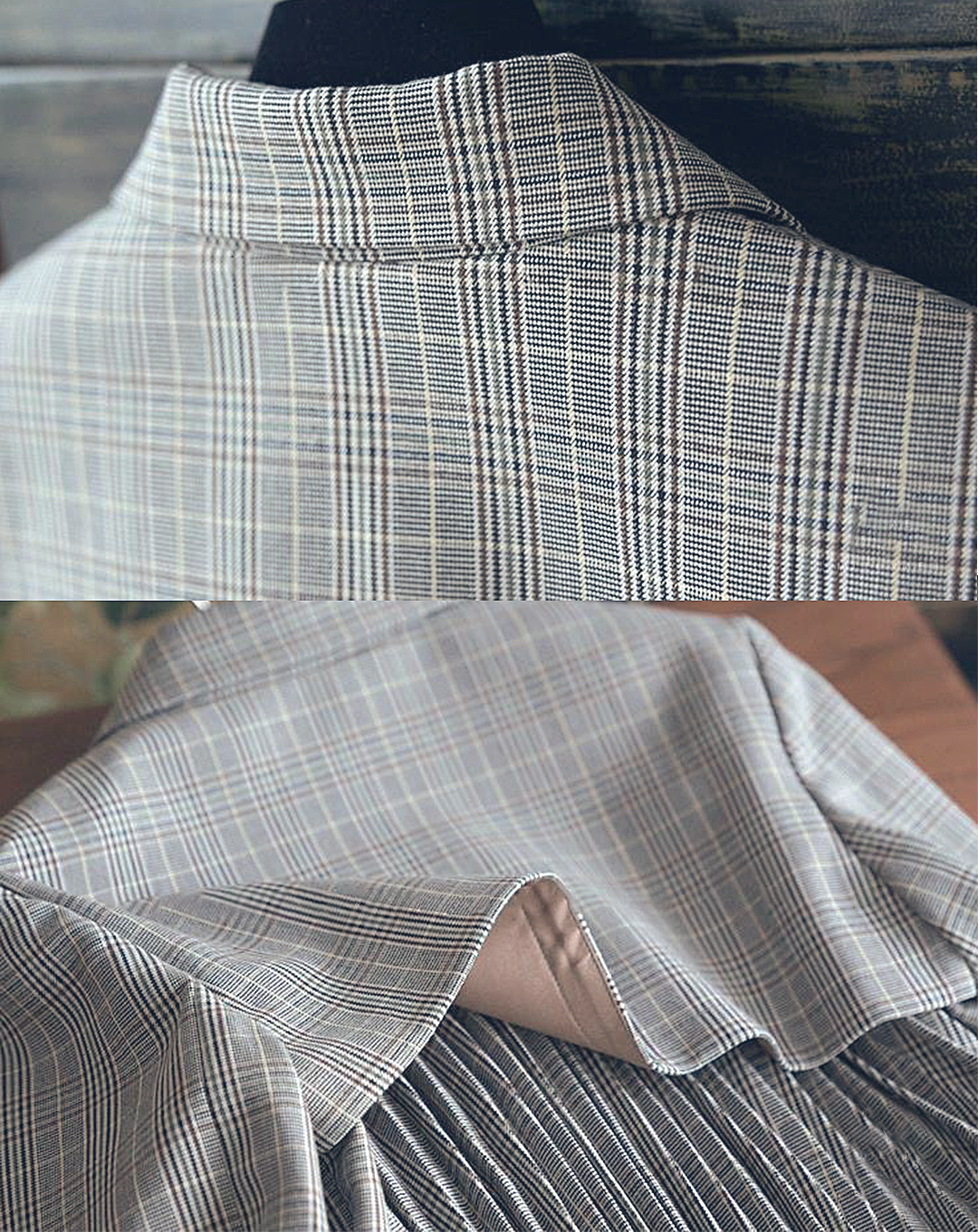 ♀Back Pleated Glen Check Jacket