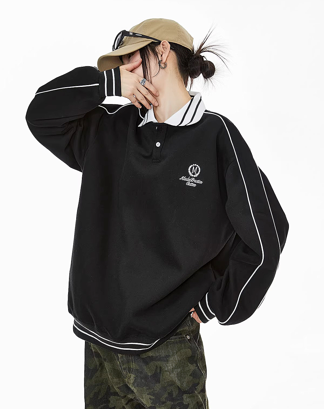 ♀Polo Collar Sweatshirt