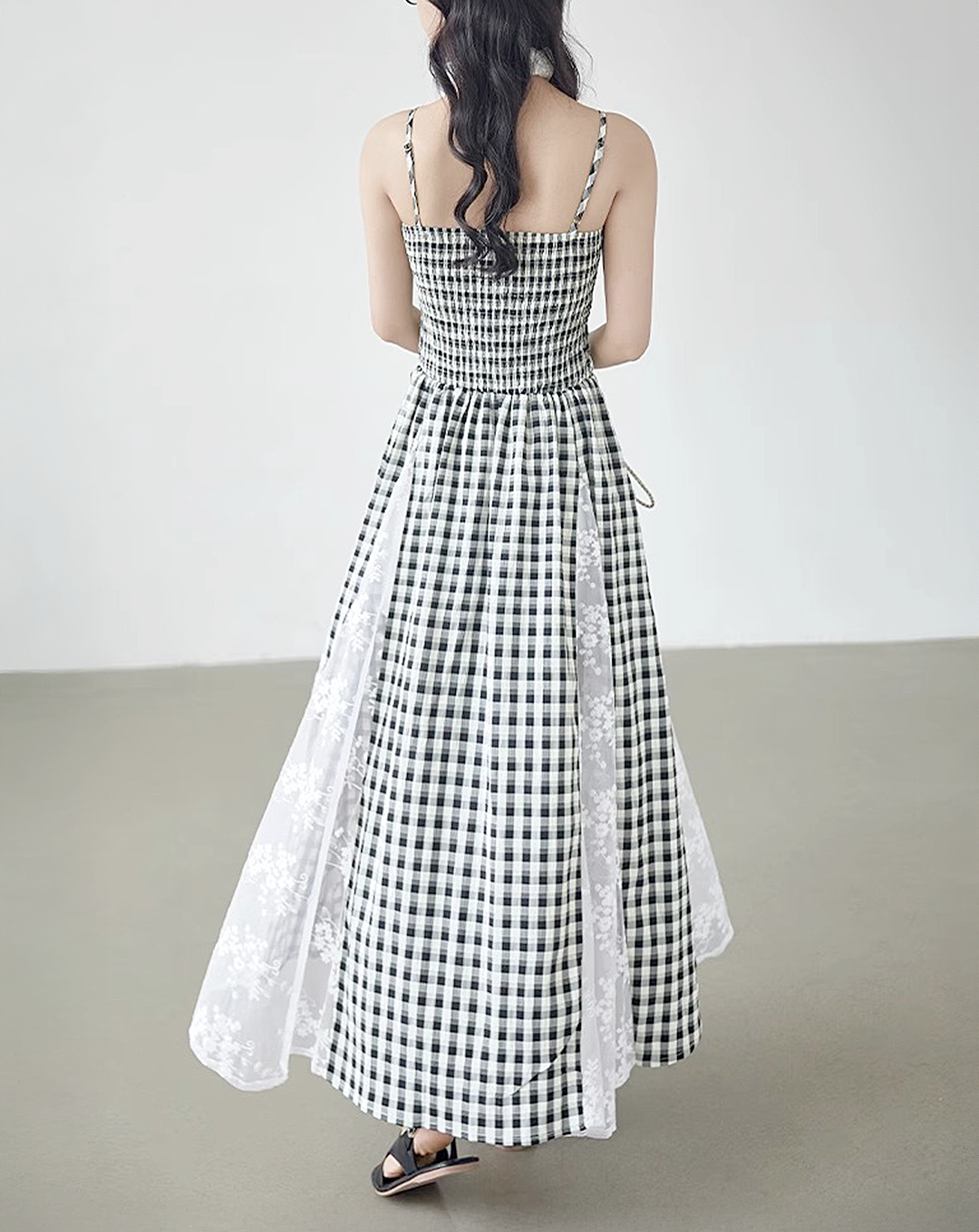 ♀Gingham Lace Dress
