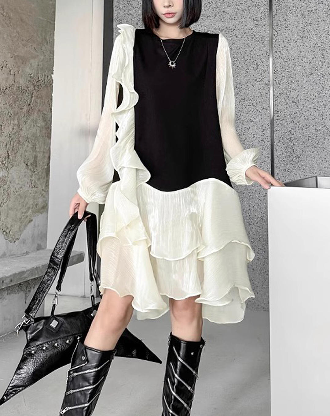 ♀Tiered Switching Dress
