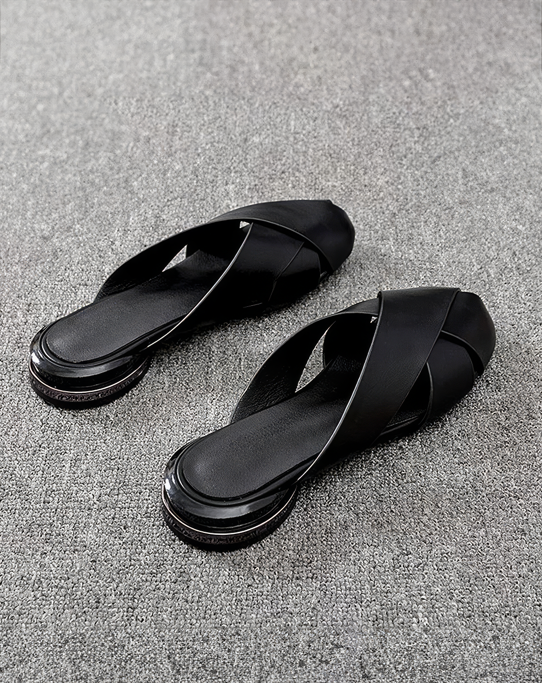 ♀本革/Black Flat Mule Sandals