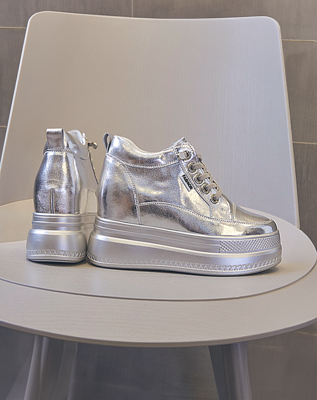 ♀本革/Silver Chunky Platform Sneakers