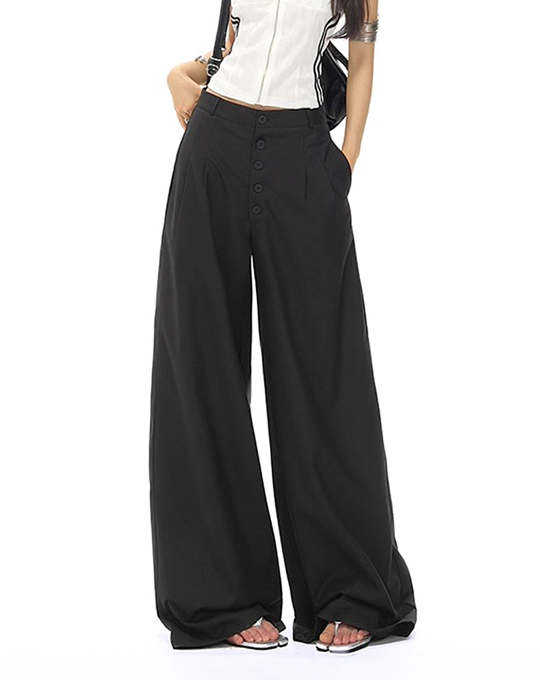 ♀Front Button Wide Pants