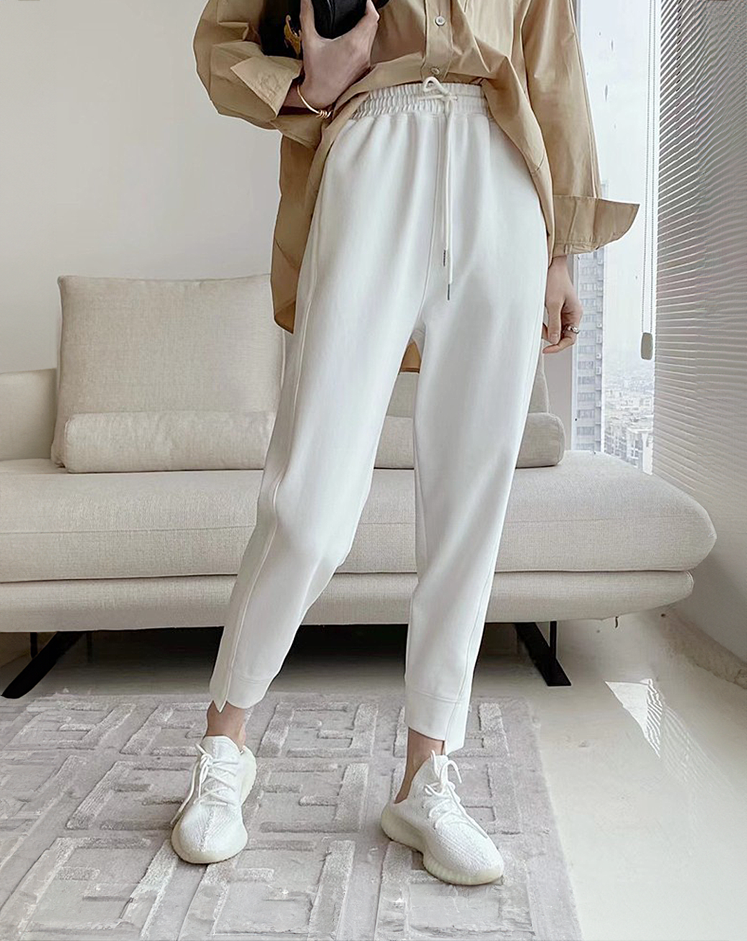 ♀Drawstring Cropped Pants