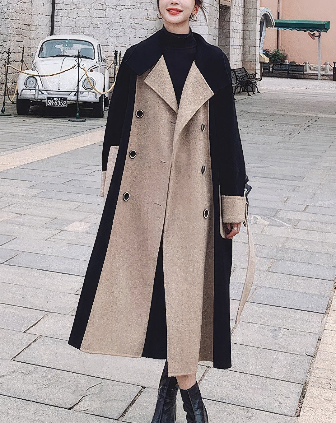 ♀Color Block Double Coat
