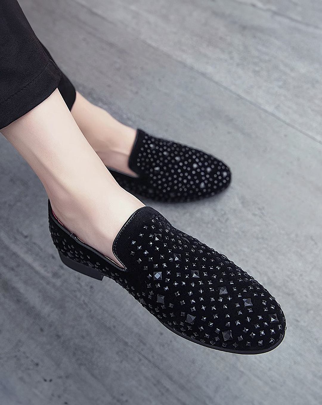 ♂Black Studded Loafers