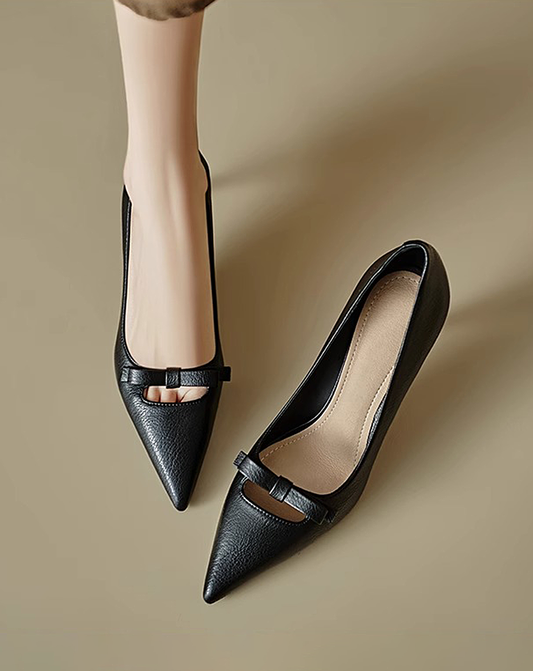 ♀本革/Ribbon Pointed Toe Pumps