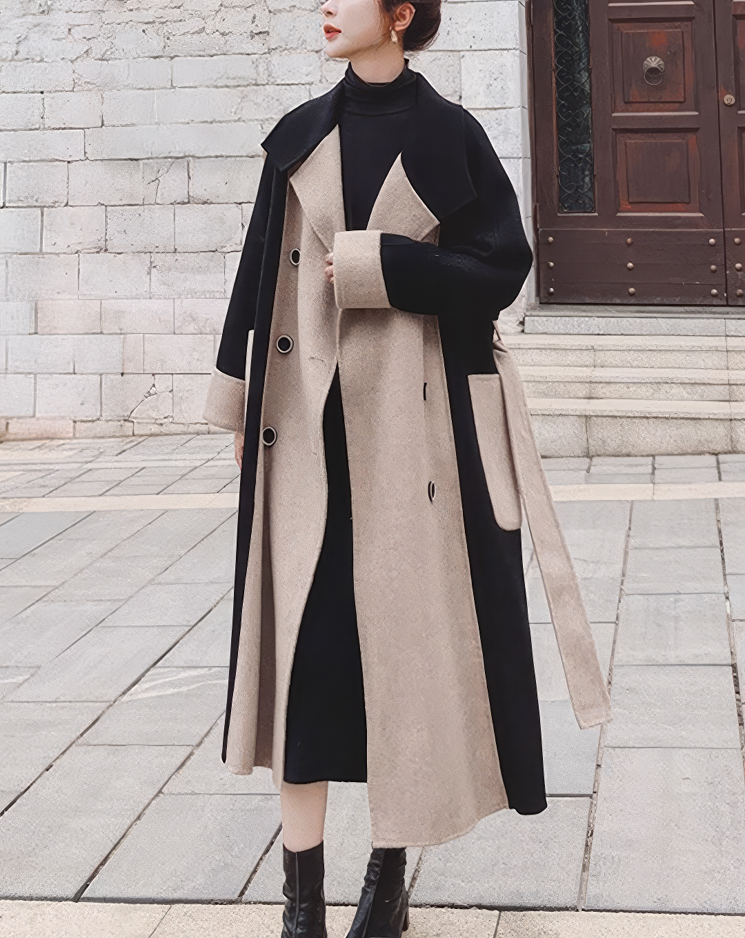 ♀Color Block Double Coat
