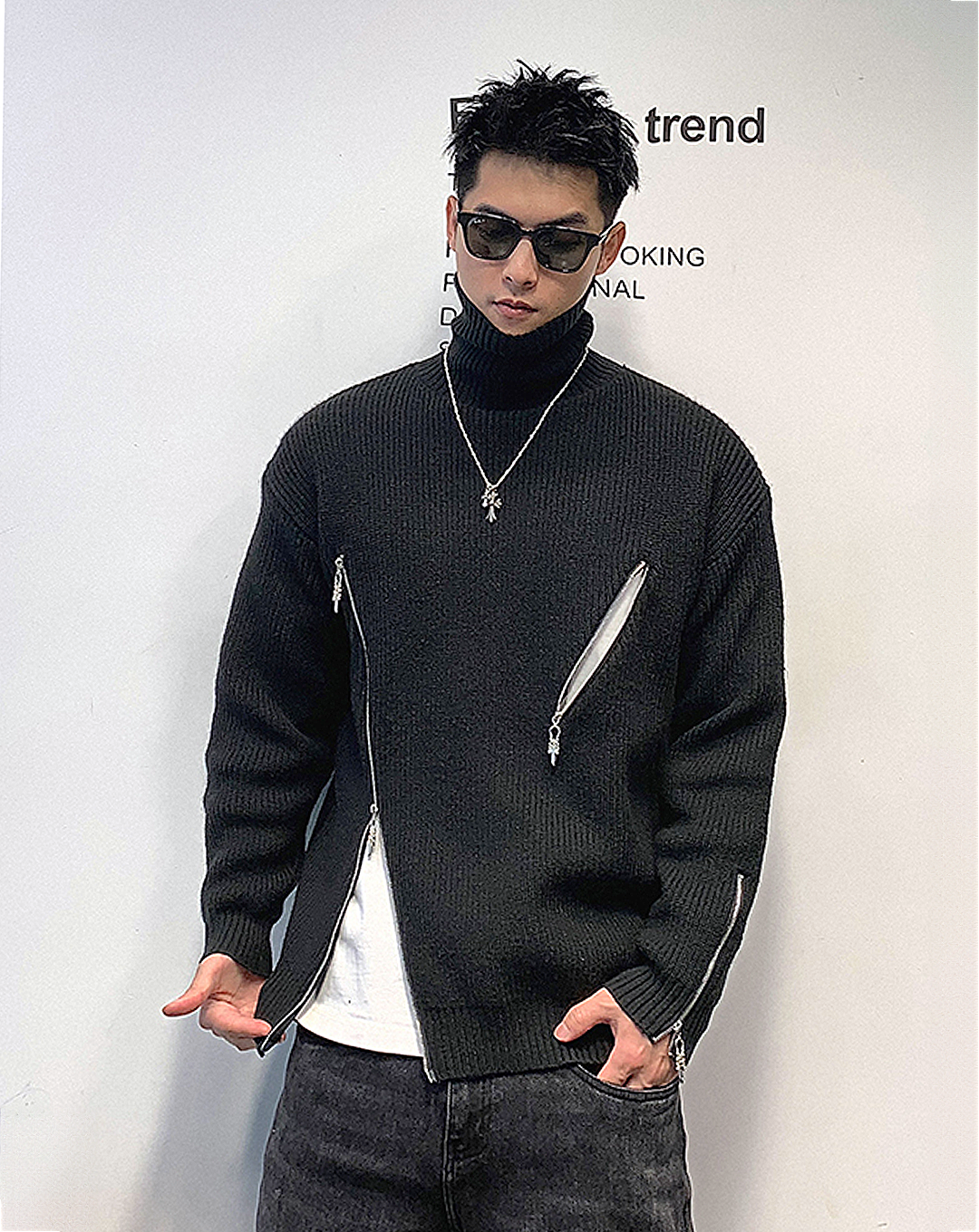 ♂High Neck Zip Knit