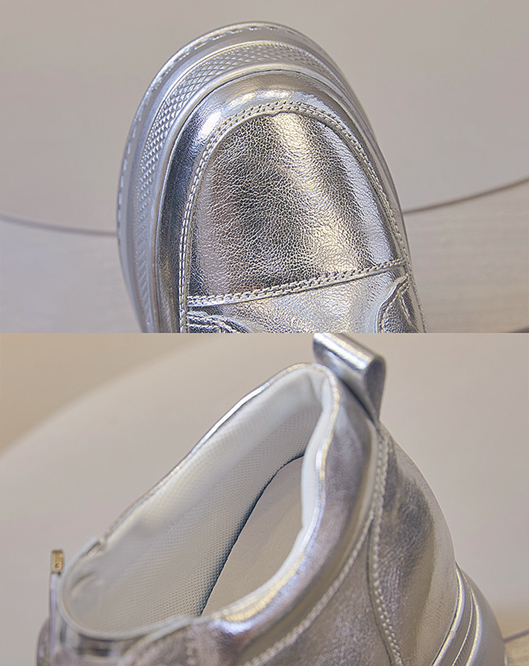 ♀本革/Silver Chunky Platform Sneakers
