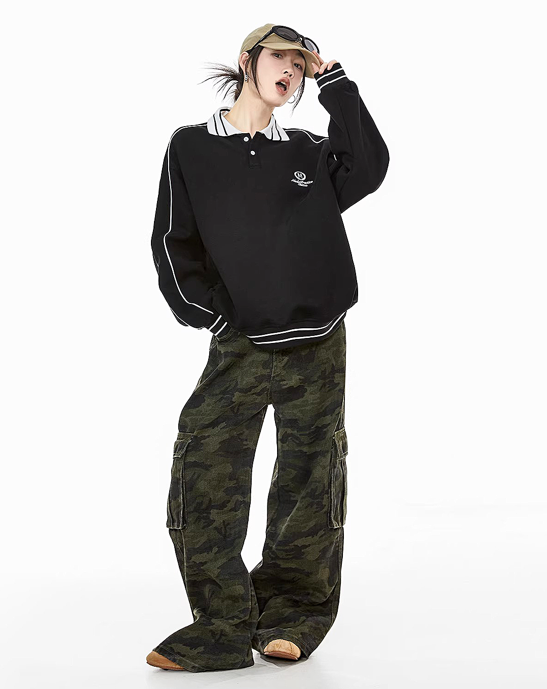 ♀Polo Collar Sweatshirt