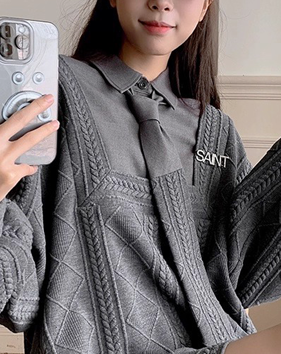 ♀Layered Collar Knit Sweat