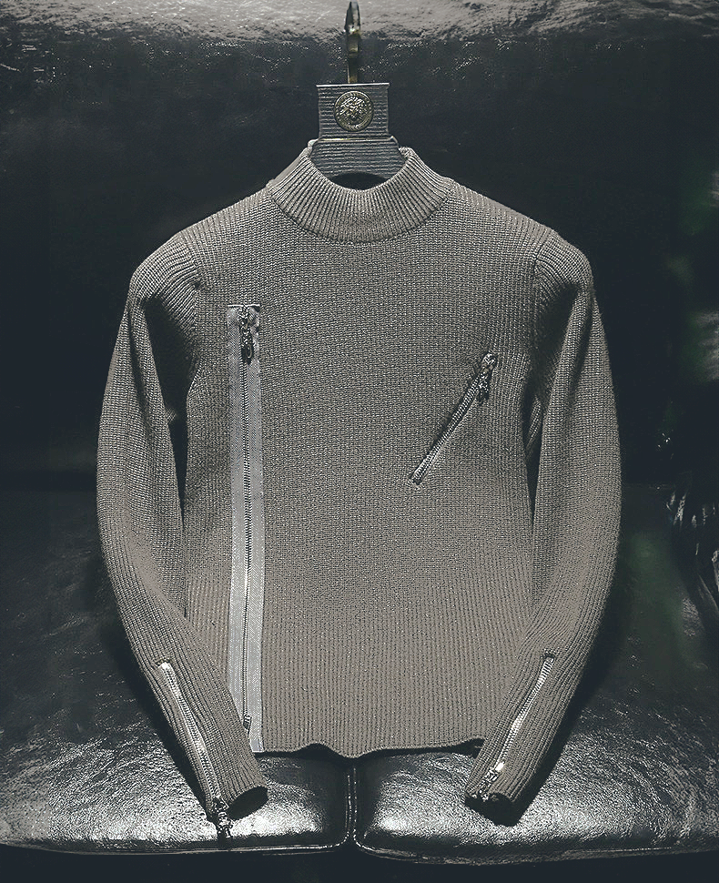 ♂Irregular Zip Design Knit