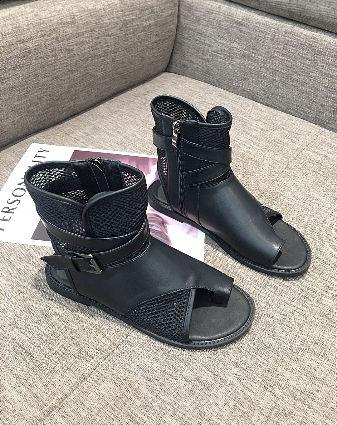 ♀本革/Mesh Hooded Sandals