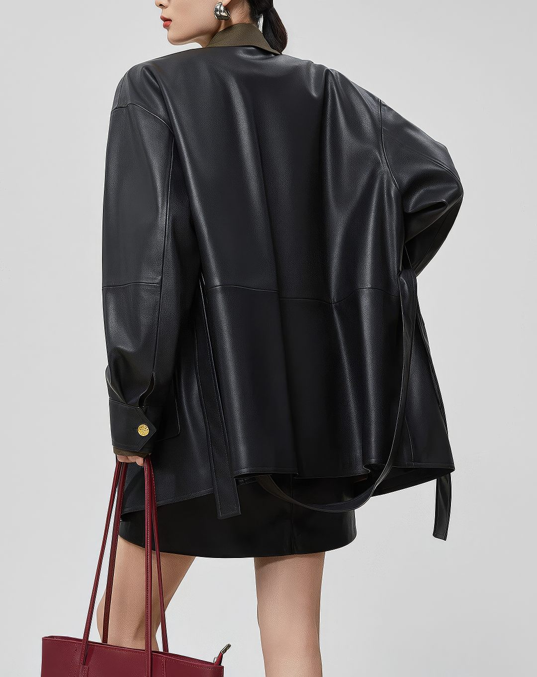 ♀Olive Collar Leather Jacket