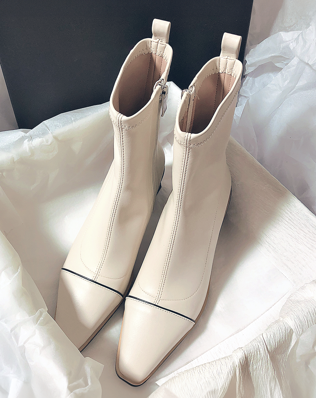 ♀本革/Plain Narrow Line Boots