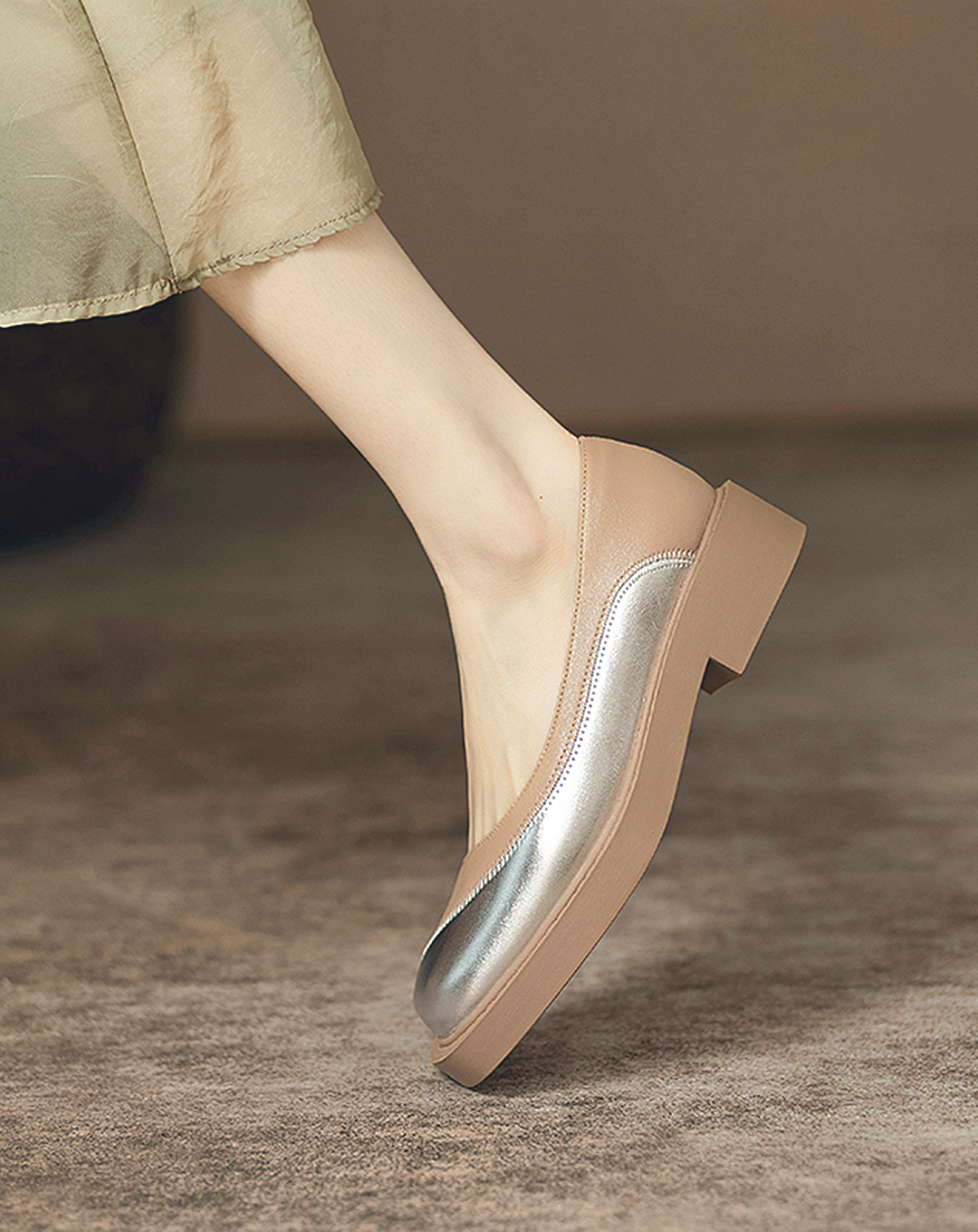 ♀本革/Metallic Bicolor Pumps