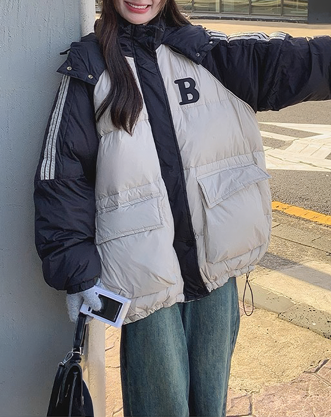 ♀Sleeve Stripe Warm Down