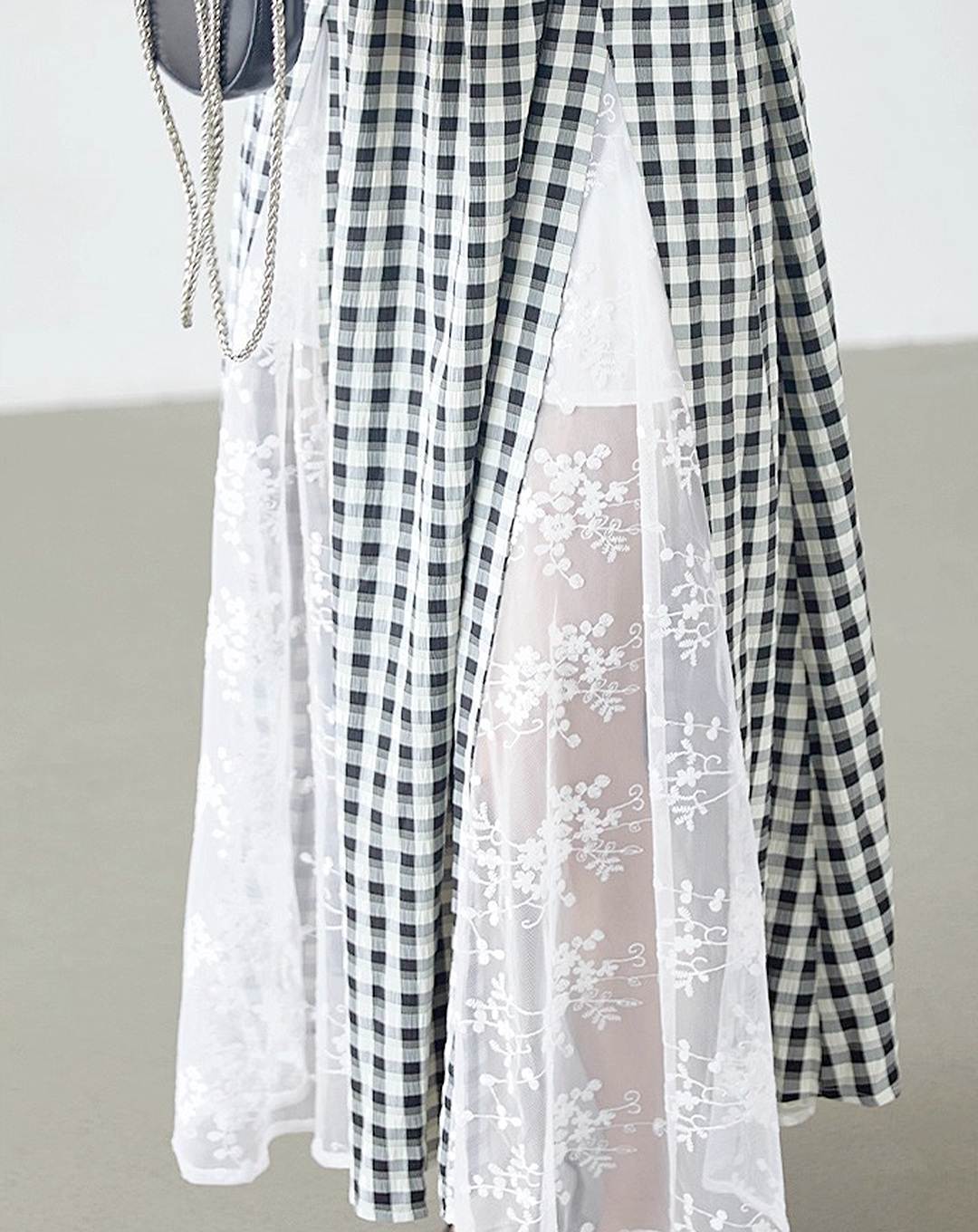 ♀Gingham Lace Dress