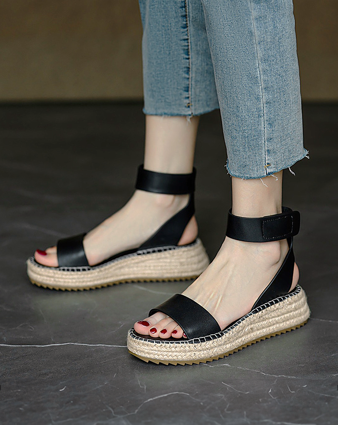 ♀Ankle Strap Wedge Sole Sandals