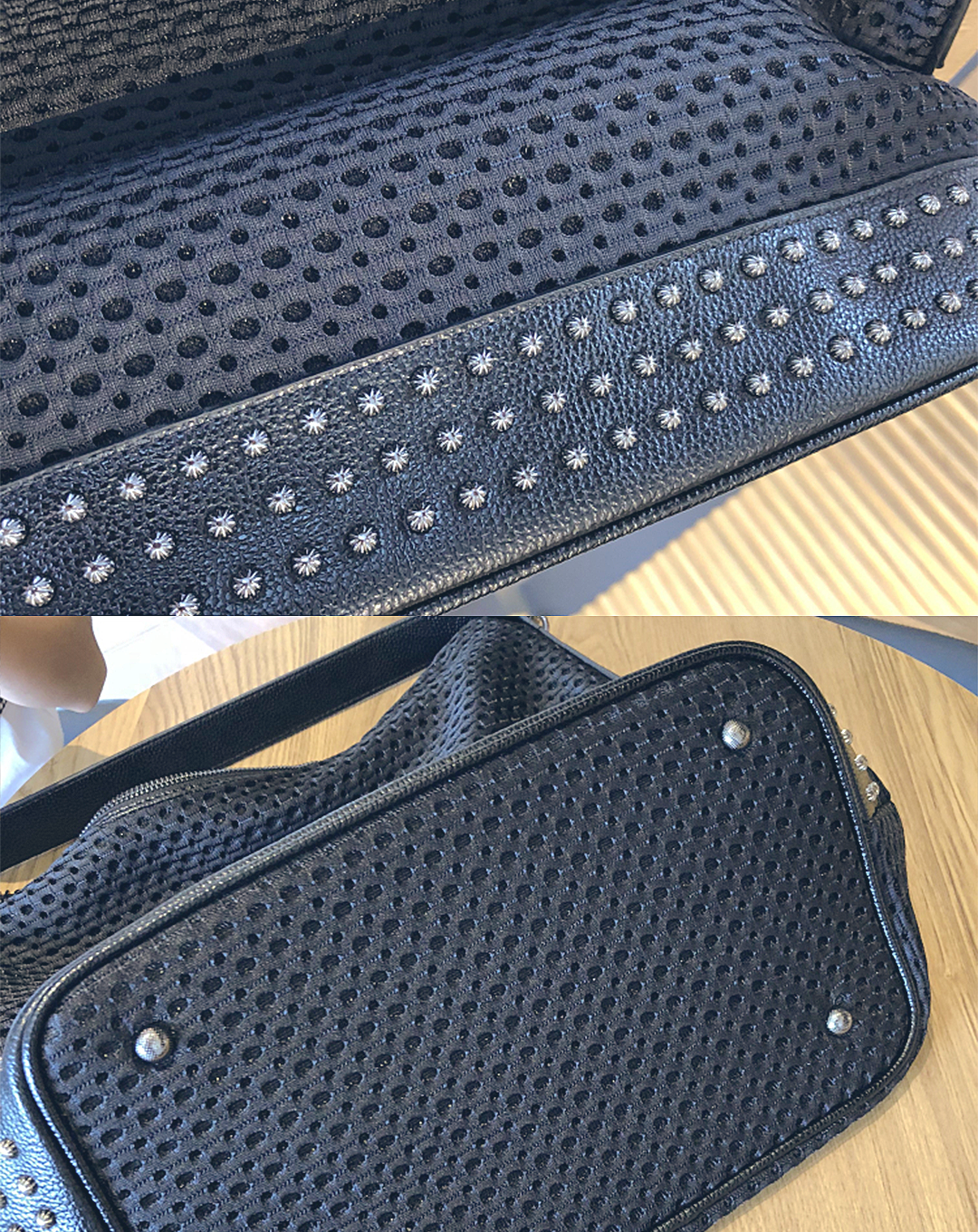 本革/Mesh and Studs Design Leather Bag