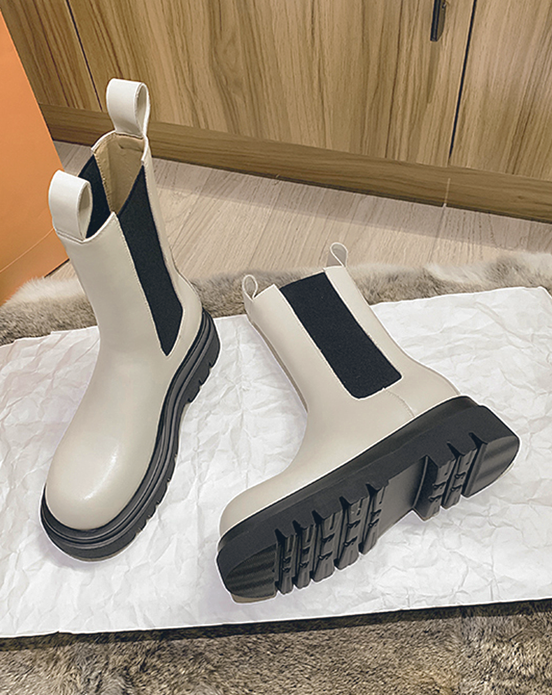 ♀本革/Rugged Sole Side Gore Boots