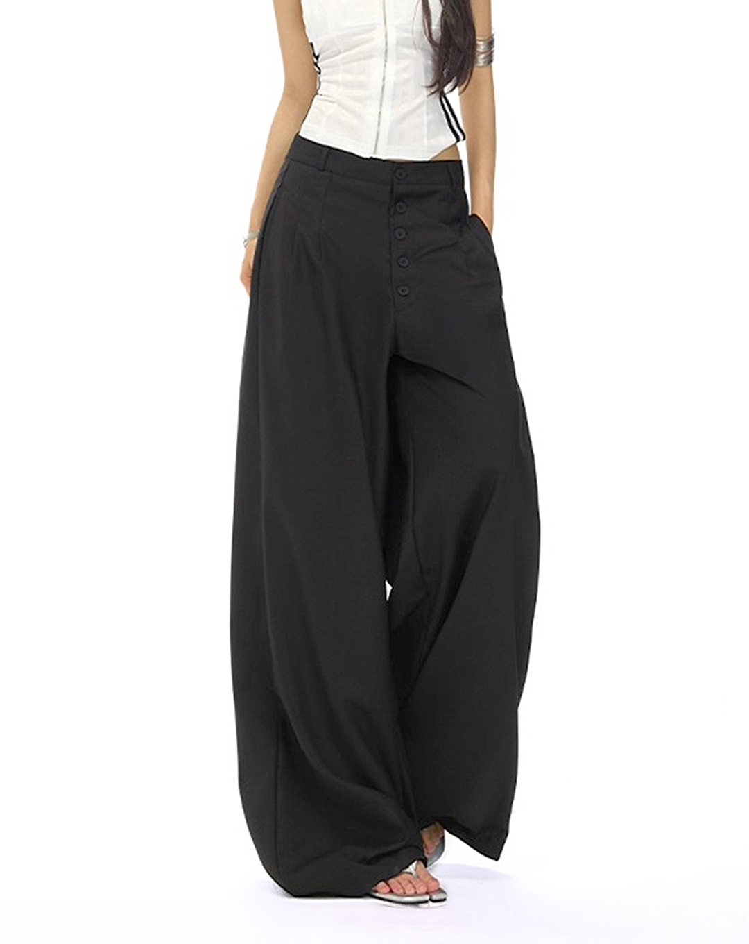 ♀Front Button Wide Pants