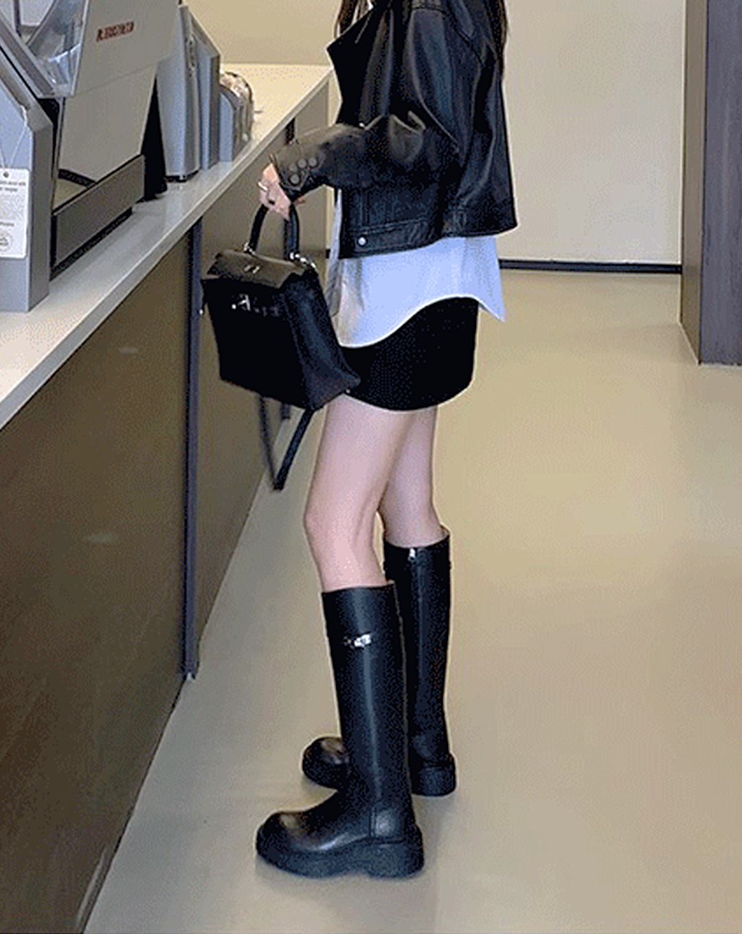 ♀本革/Strap Long Leather Boots