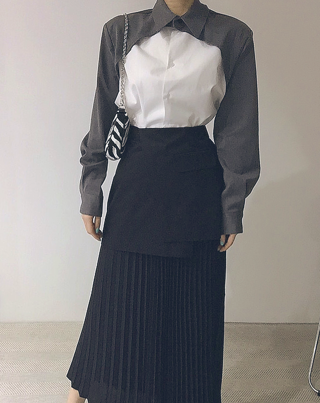 ♀Contrast Color Layered Shirt