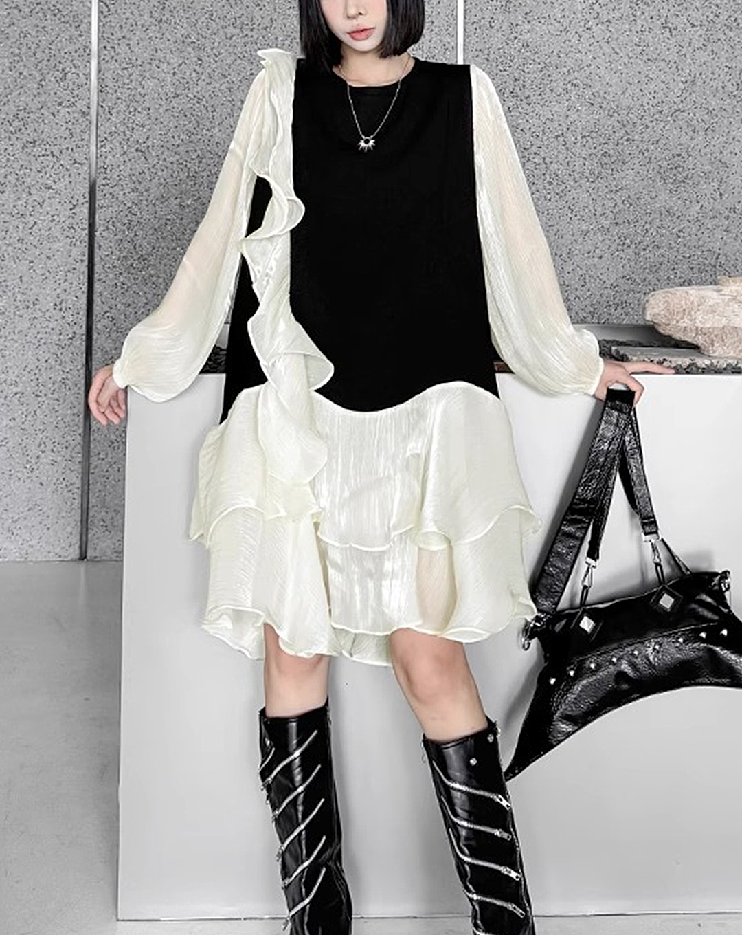 ♀Tiered Switching Dress