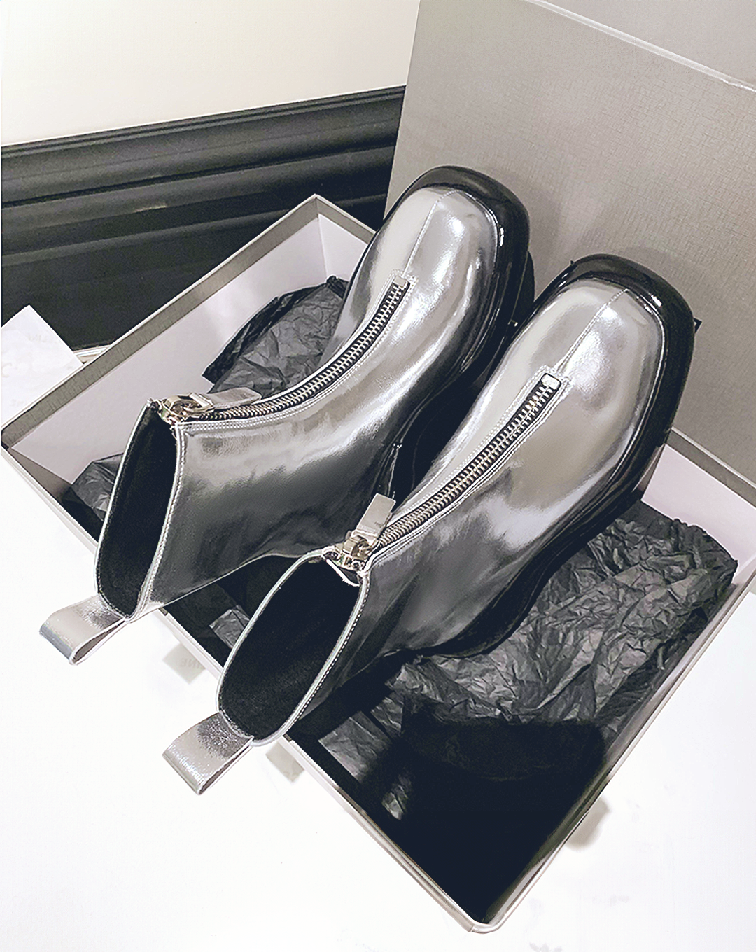 ♀本革/Center Zip Leather Platform Boots