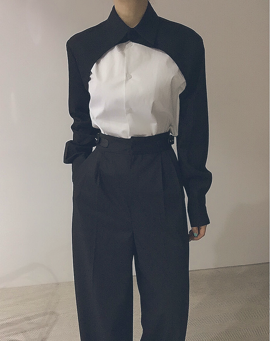 ♀Contrast Color Layered Shirt