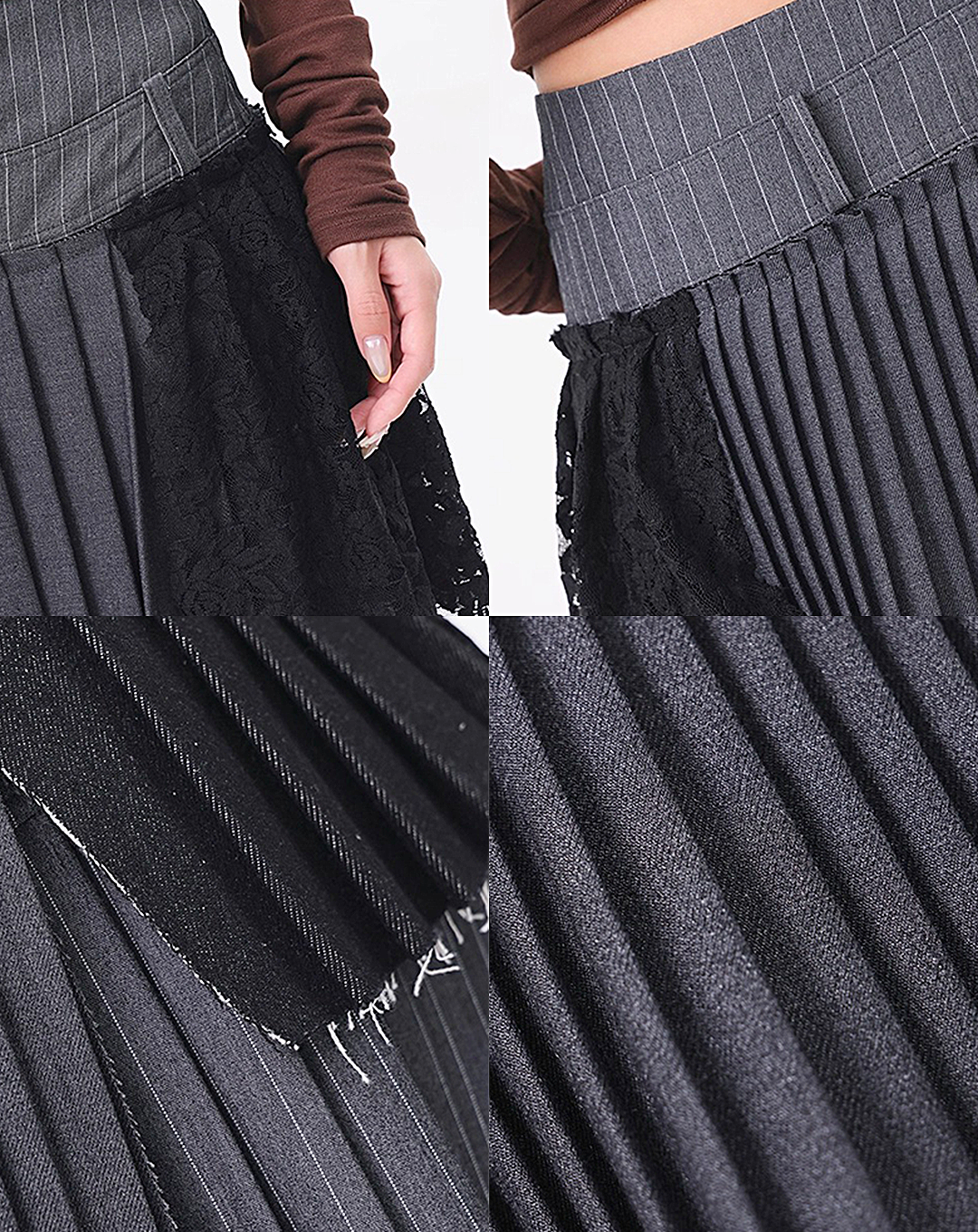 ♀Lace Patchwork Pleat Skirt